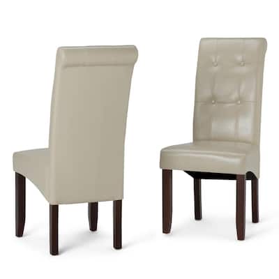 Cosmopolitan Transitional Deluxe Tufted Parson Chair in Satin Cream Faux Leather (Set of 2)