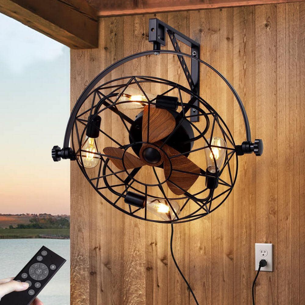 Pacific Core 24.8 in. Indoor Smart Black Caged Wall Mounted Fan Ceiling ...