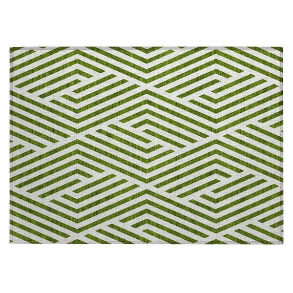 HomeRoots Lime Green and White 2 ft. x 3 ft. Woven Geometric Rectangle Indoor/Outdoor Area Rug