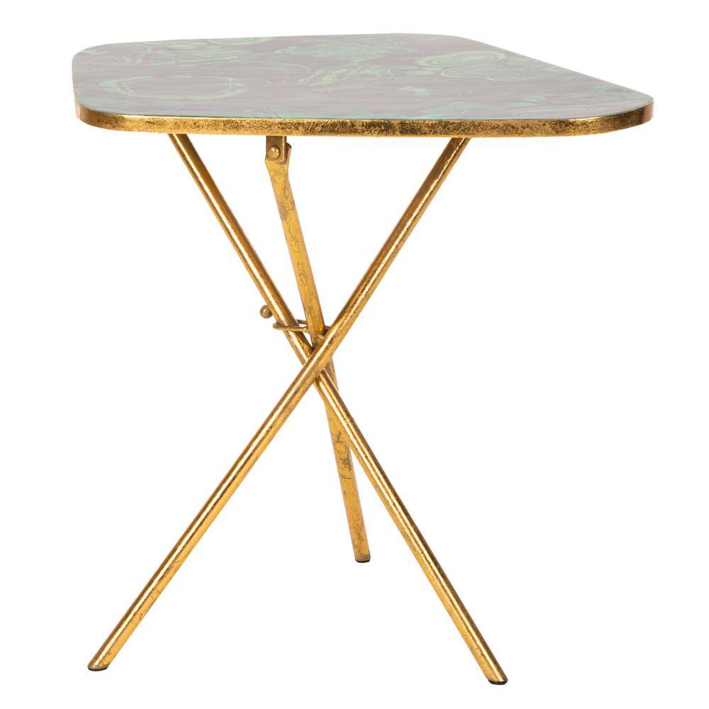 Malachite Green and Gold Abstract Stone Accent Table