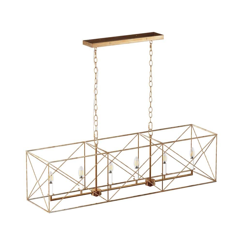 Antique Gild Rectangular Gold 6-Light Kitchen Island Pendant
