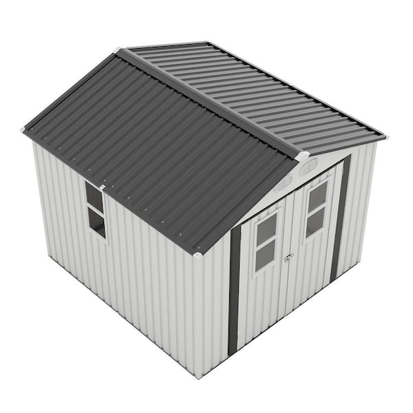 8 ft. W x 8 ft. D White Metal Shed with 4 Daylight Windows, Lockable Doors (64 sq. ft. )