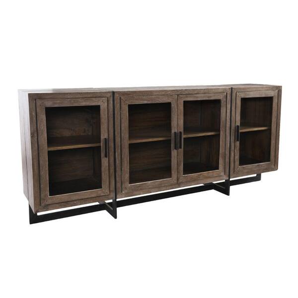 Benjara Brown Wood Top 78 in. Sideboard with 4-Doors and One Shelf