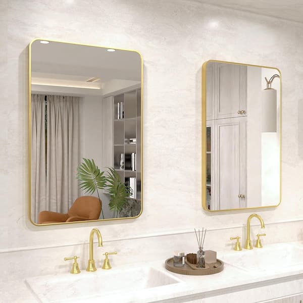 Vista 24 in. W x 36 in. H Rectangular Framed Wall Bathroom Vanity Mirror in Brushed Gold