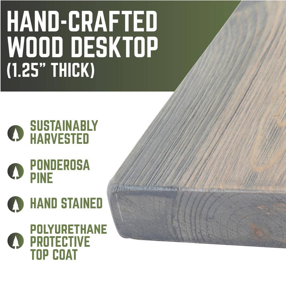 Riverstone Grey Distressed Pine Solid Wood Artisanal Desk Top
