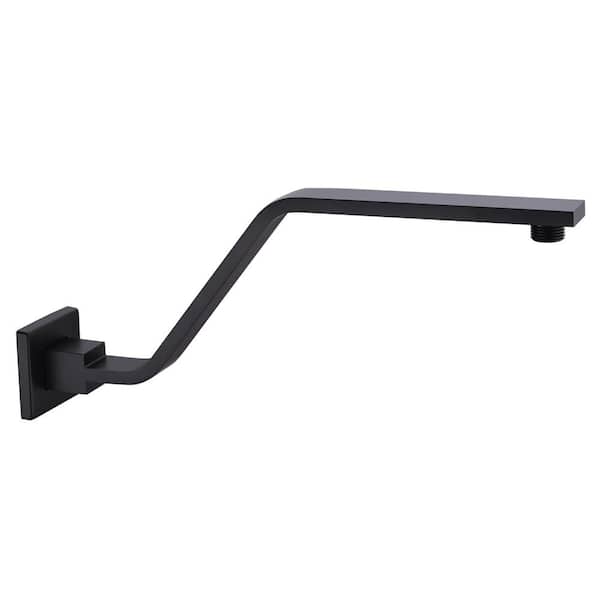 16 in Matte Black S Shape Shower Arm with 1/2 in Connector and Square Flange for Wall Mount Inch Head