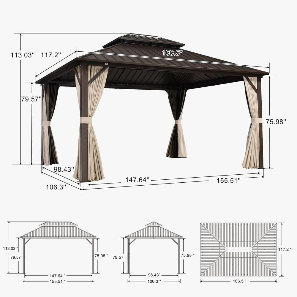 Bronze 10' x 14' Outdoor Hardtop Gazebo with Curtains and Netting