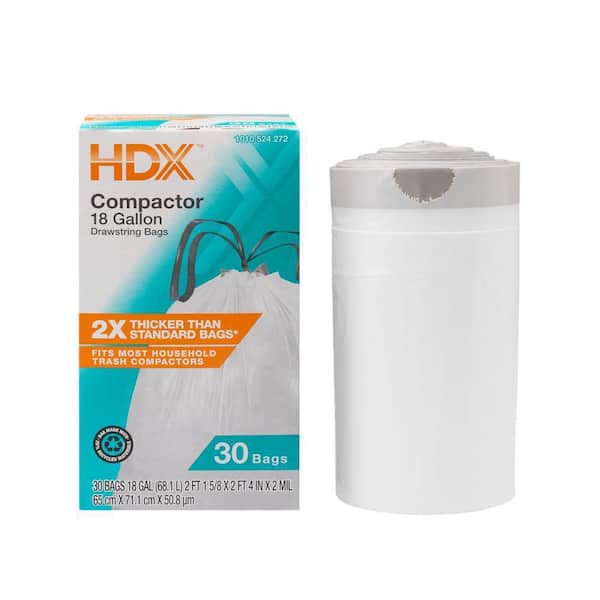 HDX 18 Gal. White Extra Tall Kitchen Drawstring Bags with 20% PCR