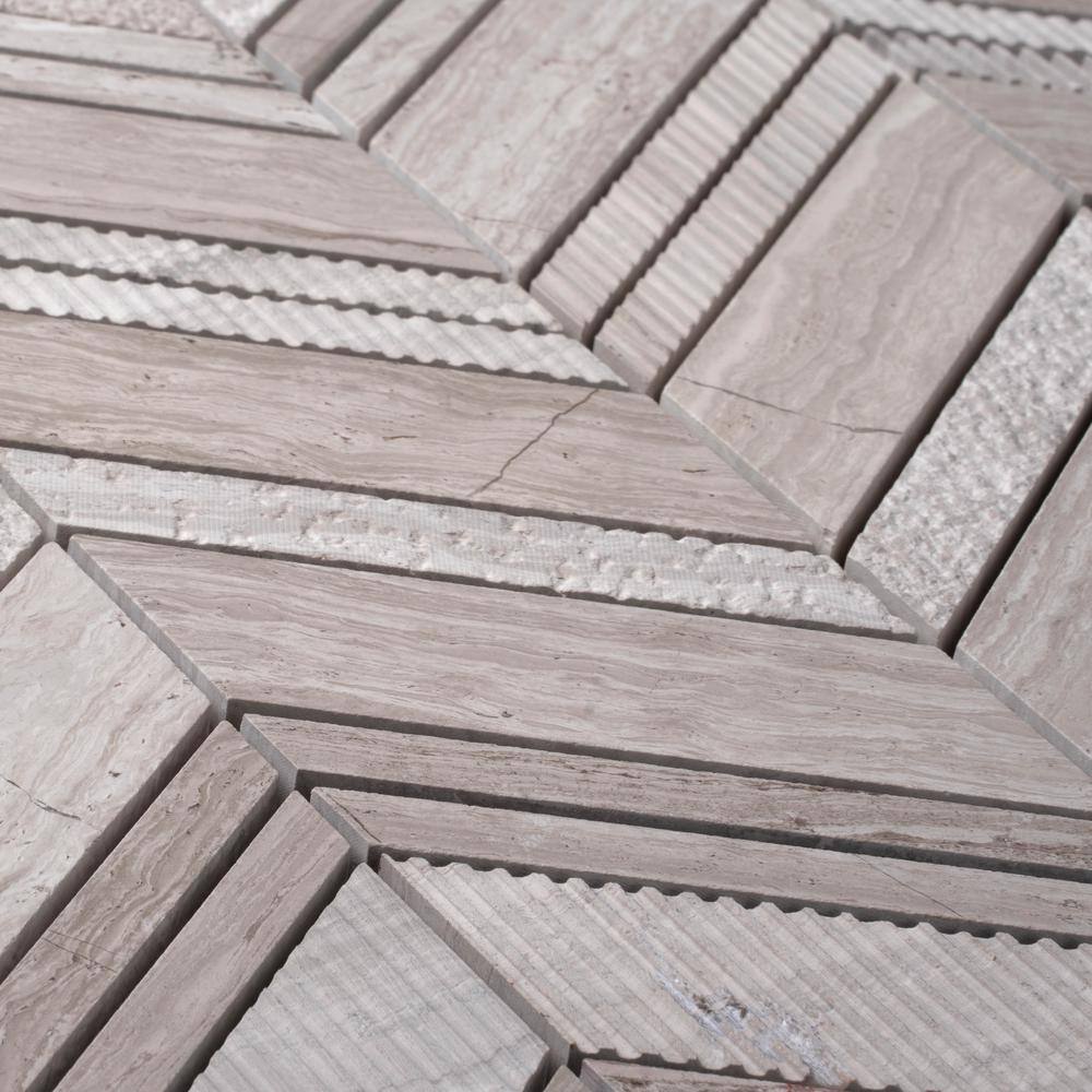 Gray and Beige Chevron Polished Marble Mosaic Tile