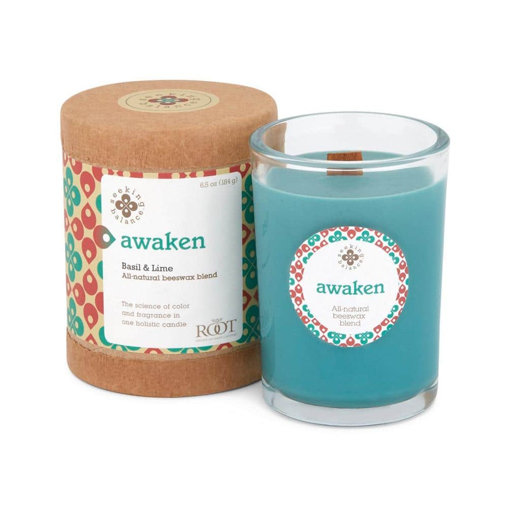 ROOT CANDLES Seeking Balance Awaken Basil and Lime Teal Green Scented