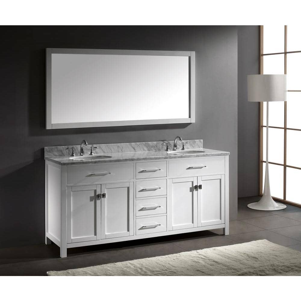 Caroline 72" White Oak Wood Double Sink Freestanding Vanity