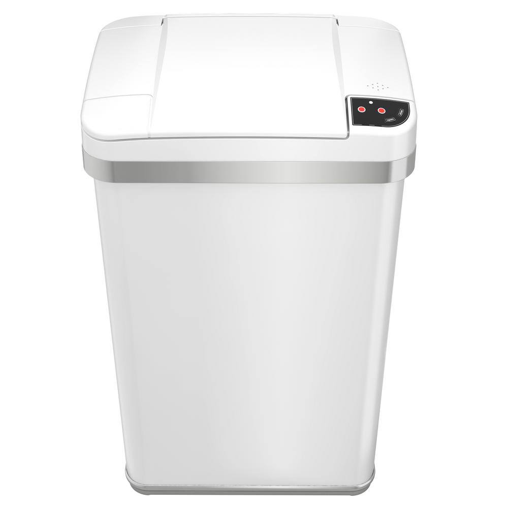 White Stainless Steel Touchless Sensor Kitchen Trash Can