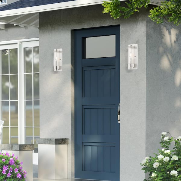 Cavanaugh 12 in. 1-Light Brushed Nickel Outdoor Hardwired ADA Wall Lantern Sconce with No Bulbs Included