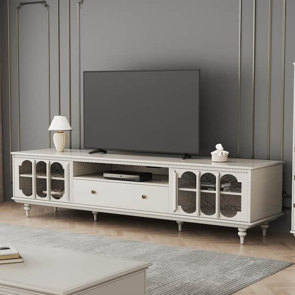 78.14 in. Modern Living Room Entertainment Center with Lockers Beige