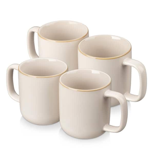16 oz. Beige Stoneware Mugs (Set of 4) Tea Cups with Handle Coffee Mug Drinkware Set Microwave and Dishwasher Safe