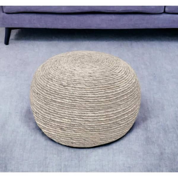 Gray Wool Round Accent Ottoman