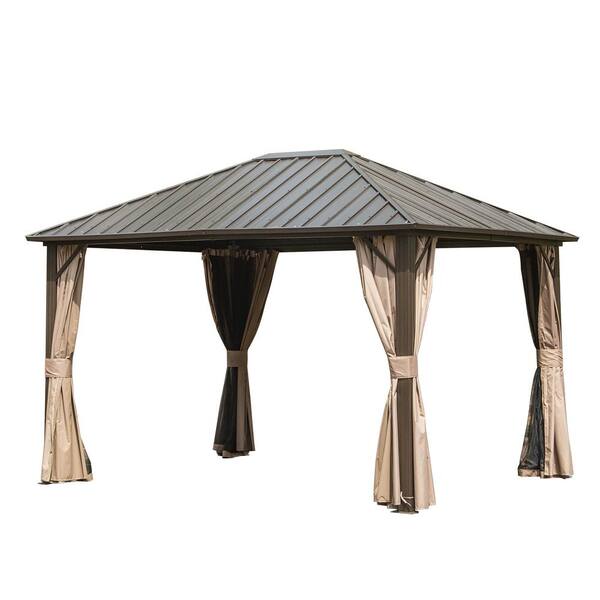 Boosicavelly 10 ft. x 12 ft. Outdoor Dark Brown Galvanized Steel Roof ...