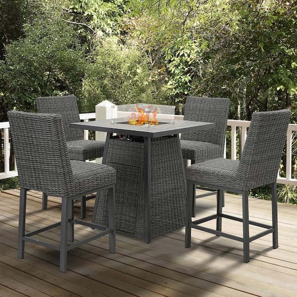 5-Pieces Wicker Patio Fire Pit Set with 50000 BTU Propane Fire Table, Outdoor Conversation Set for Garden