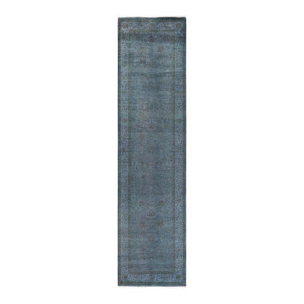 Overdyed Gray 2 ft. x 10 ft. Solid Wool Indoor Runner Rug