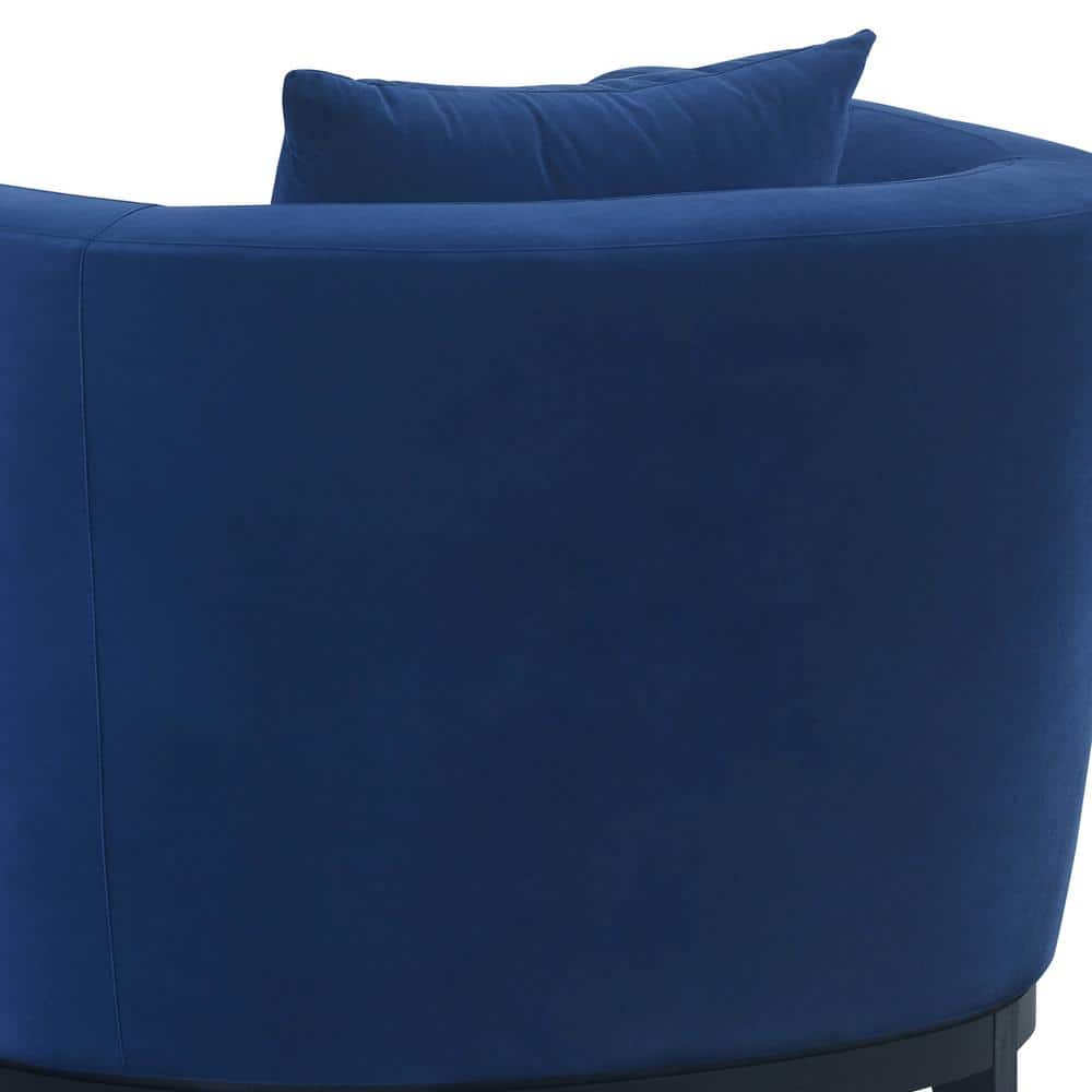 Contemporary Blue Velvet Barrel Accent Chair with Black Base