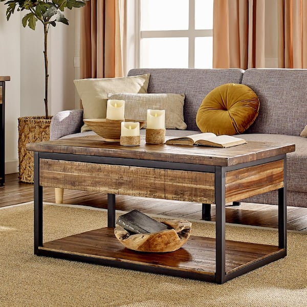 Alaterre Furniture Claremont 42 in. Dark Brown Large Rectangle Wood Coffee Table with Low Shelf