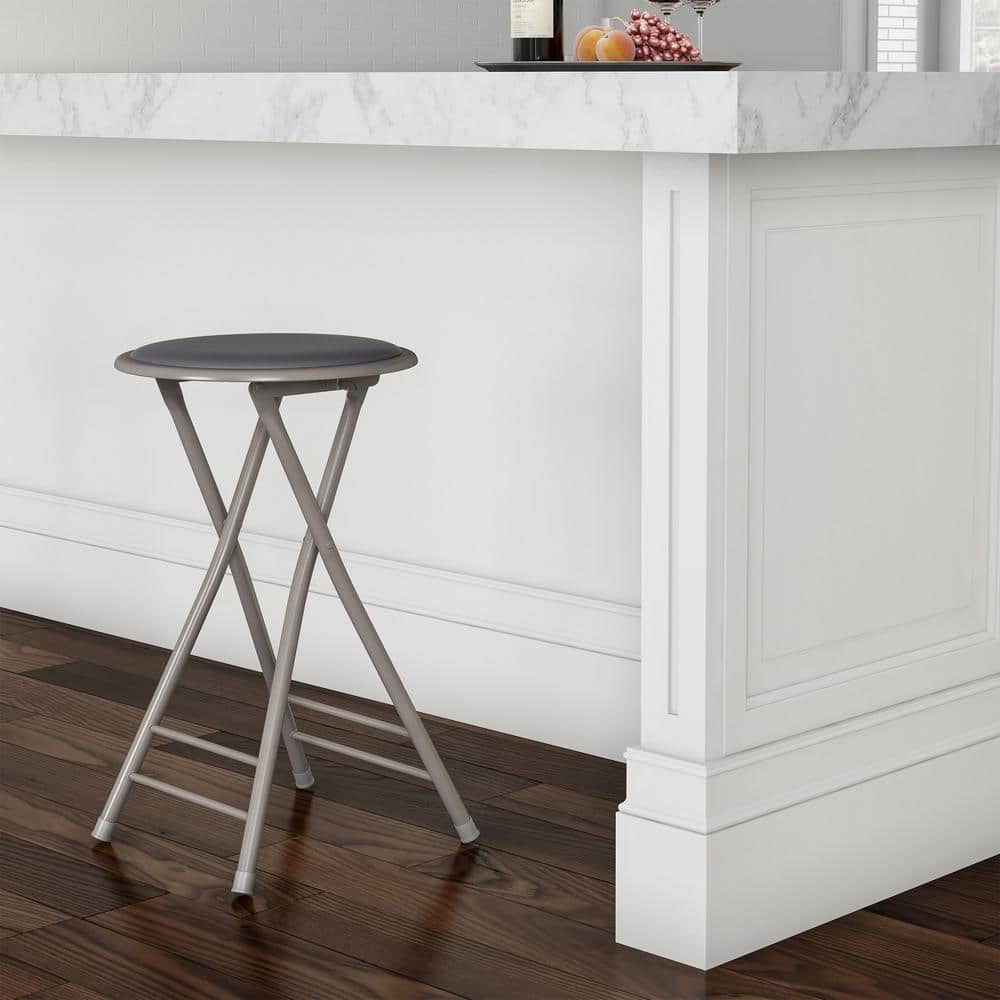 Lavish Home 24 in. Gray Heavy Duty Padded Round Folding Bar Stool HW0200294 The Home Depot
