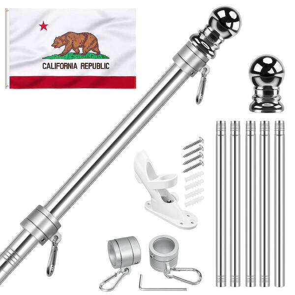 FlagStars 3 ft. x 5 ft. Polyester California Flag 2-Sided House Flag with 6 ft. Flagpole Kit - Sliver