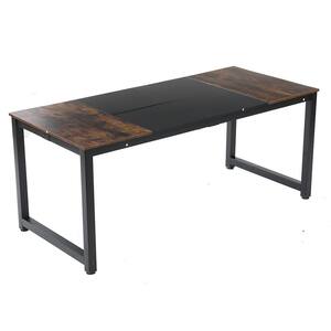 70.8 in. Executive Desk Black and Rustic Brown Engineered Wood Computer Desk with Thicken Frame