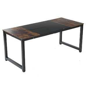 70.8 in. Executive Desk Black and Rustic Brown Computer Desk with Thicken Frame