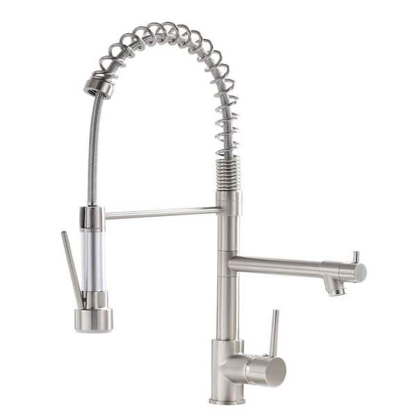Single Hole Single Handle Pull Down Sprayer Kitchen Faucet, Modern Kitchen Sink Faucet in Brushed Nickel