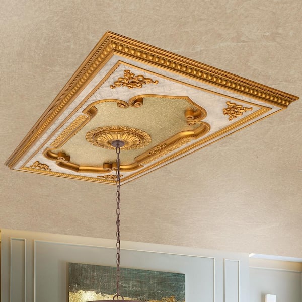 AFD 94.00 in. x 3.00 in. x 51.00 in. Golden Leaf Rectangular Polystyrene Ceiling Medallion