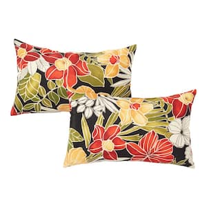 Aloha Black Floral Lumbar Outdoor Throw Pillow (2-Pack)