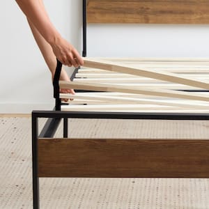 Nora Brown Twin Metal and Wood Platform Bed Frame