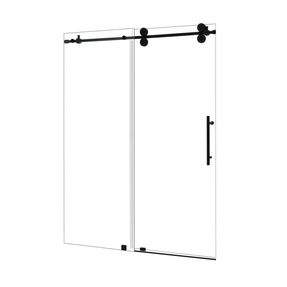 Matte Black Frameless Sliding Shower Door with Clear Glass