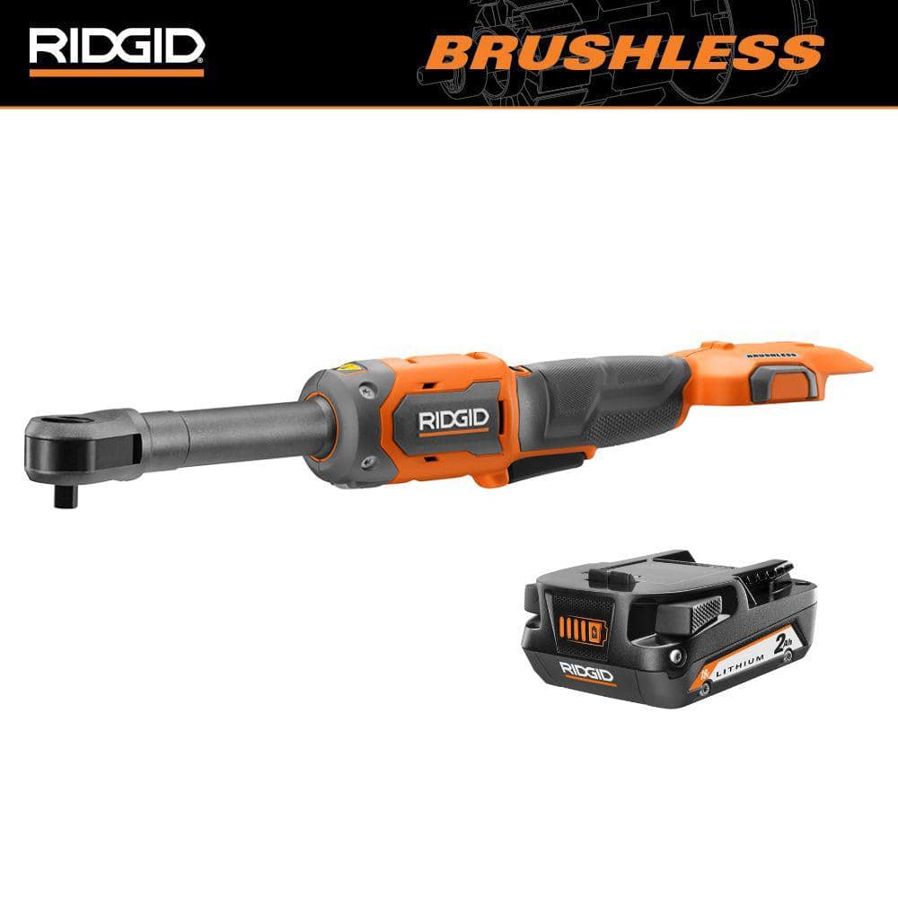 18V Brushless Cordless 3/8 in. Extended Reach Ratchet with 2.0 Ah Lithium-Ion Battery -  RIDGID, R866021R8400802
