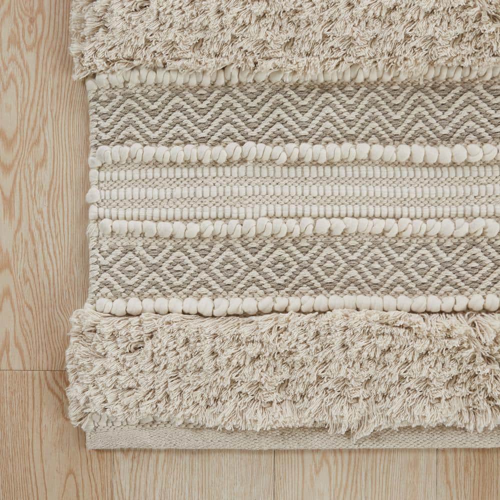 Asher Natural Hand-Woven Textured Striped Bath Rug