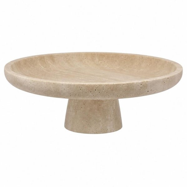 1 Piece 10.2 in. D Natural Travertine Fruit Bowl for Kitchen Counter, Large Decorative Bowl Pedestal for Home Decor