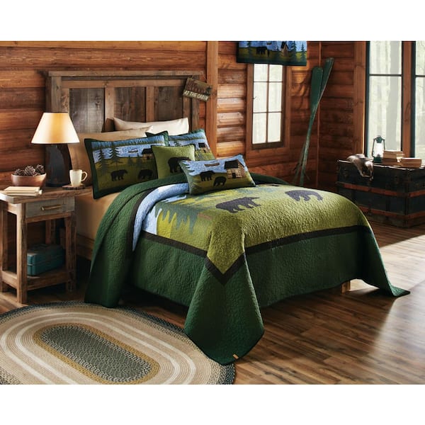 Donna Sharp Mountain Lodge Black Bear Paws Quilted Rustic Cabin Tree Queen Quilt 