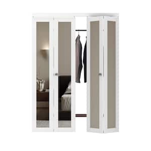 60 in. x 80.5 in. 1-Lite Mirror and MDF White Prefinishied Closet Bifold Door with Hardware Kit