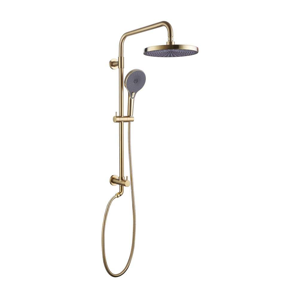 Tomfaucet 2-Spray Shower System with 3-Setting Hand Shower in Brushed Gold (Valve Not Included)