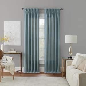 Serendipity Blue Solid Polyester 50 in. W x 95 in. L Light Filtering Single Pinch Pleat Back Tab Curtain Panel