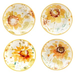 24 fl. oz. Assorted Colors Earthenware Sunflowers Forever Soup Bowls (Set of 4)