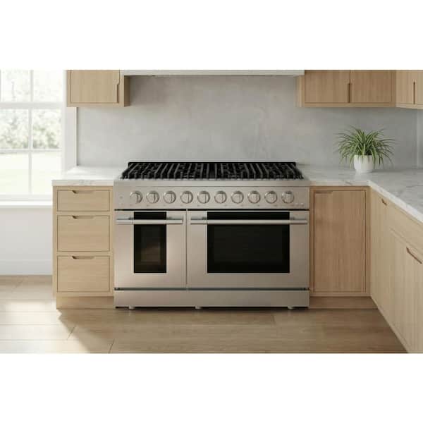 HAUSLANE HausPro 48 in. 8 Burners Gas Range in Black Stainless