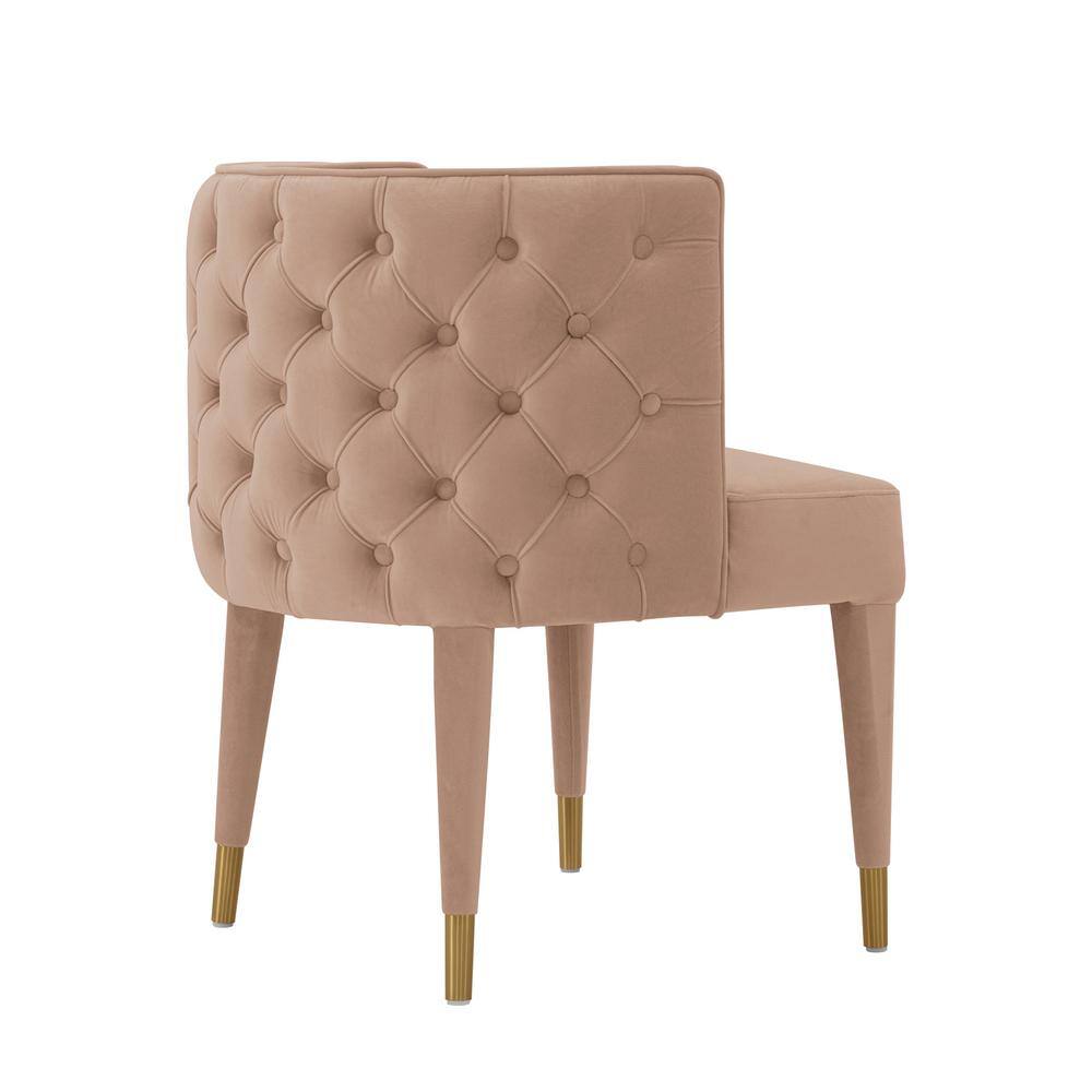 Set of 2 Nude Velvet Upholstered Elm Dining Chairs