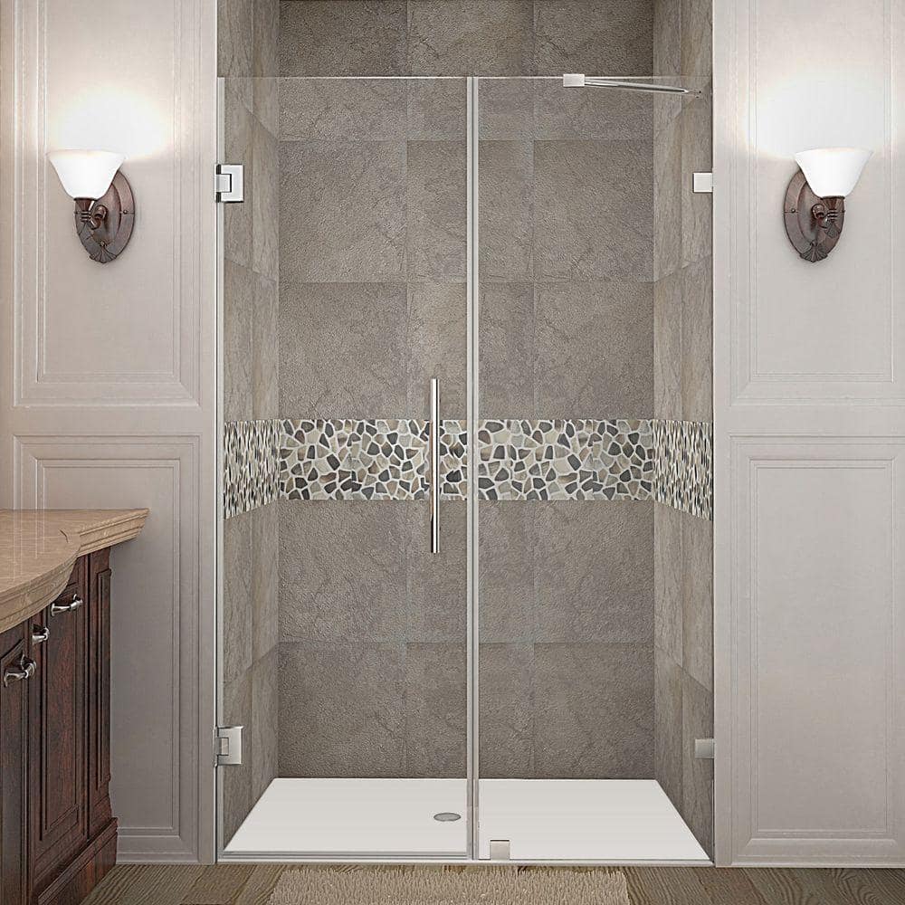 Aston Nautis 43 in. x 72 in. Frameless Hinged Shower Door in Stainless Steel with Clear Glass -  SDR985-SS-43-10