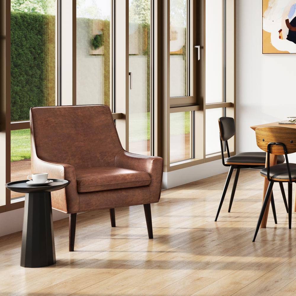 Robbie Solid Mango Wood 16 in. Wide Round Contemporary Rustic Accent Table in Walnut Brown, Fully Assembled - thumbnail 8