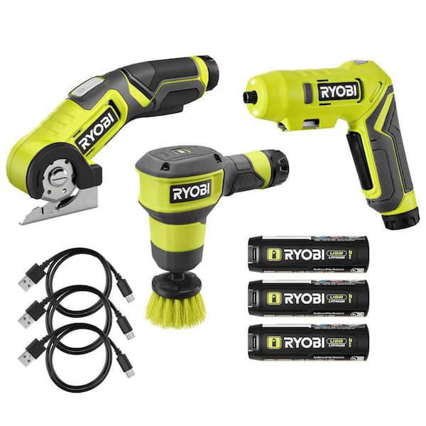 USB Lithium 3-Tool Combo Kit with Cutter, Scrubber, Screwdriver, (3) 2.0 Ah USB Lithium Batteries, & (3) Charging Cables
