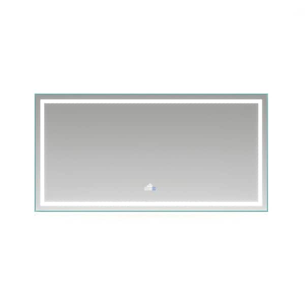 72 in. W x 36 in. H Rectangular Frameless Anti-Fog LED Dimmable Touch Sensor Wall Mount Bathroom Vanity Mirror in Silver