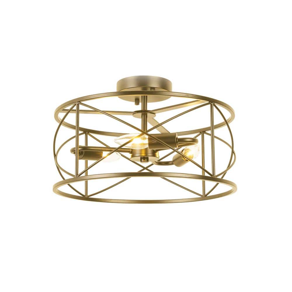Calah 15 in. 3-Light Transitional Aged Brass Flush Mount with No Bulbs Incl