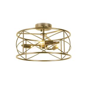 Calah 15 in. 3-Light Transitional Aged Brass Flush Mount with No Bulbs Included